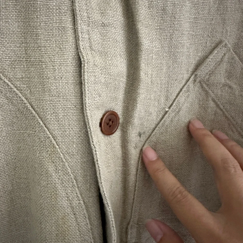 Vtg Banana Republic Safari‎ Jacket Mens XS Beige Linen Leather Collar Field Coat